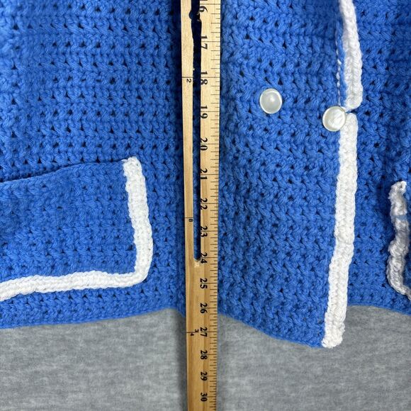 Handmade Crochet Cardigan Jacket Granny Sweater Boho Cottage Unique Blue Artsy - Picture 6 of 11